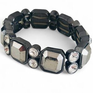 Black and Silver 7” Rhinestone Crystal Bracelet